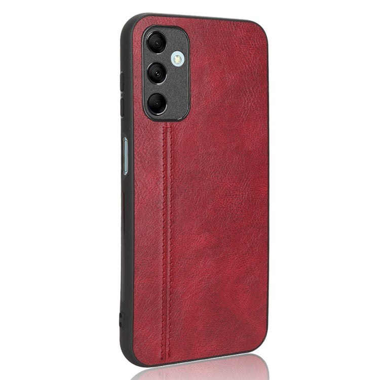 For Samsung Galaxy M14 5G Leather Coated TPU+PC Phone Case Cowhide Texture Anti-scratch Cover - Red