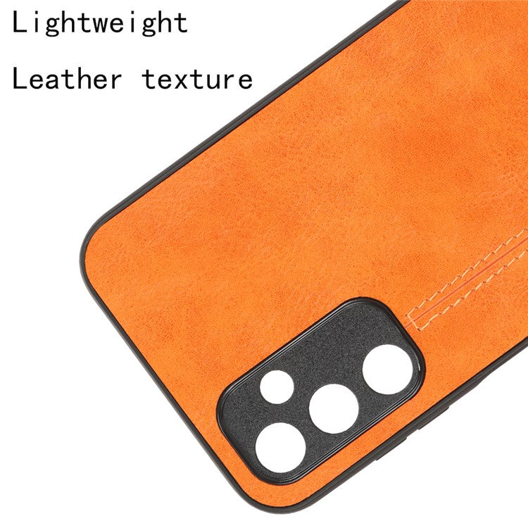 For Samsung Galaxy M14 5G Leather Coated TPU+PC Phone Case Cowhide Texture Anti-scratch Cover - Orange