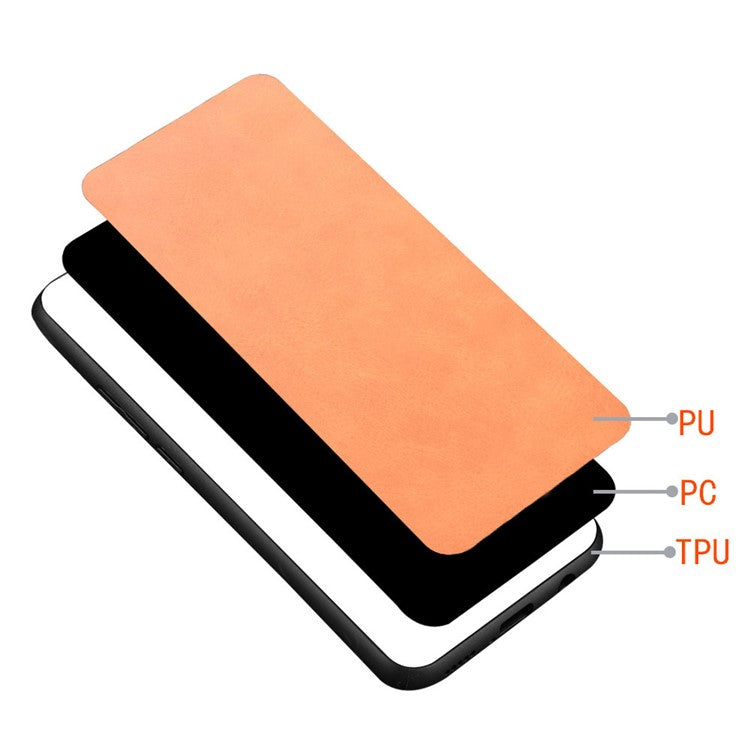 For Samsung Galaxy M14 5G Leather Coated TPU+PC Phone Case Cowhide Texture Anti-scratch Cover - Orange