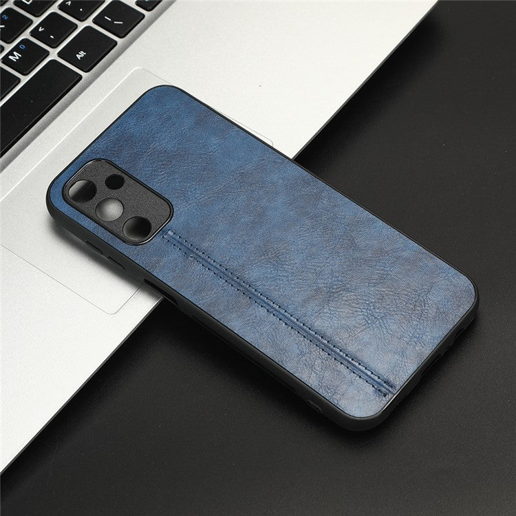 For Samsung Galaxy M14 5G Leather Coated TPU+PC Phone Case Cowhide Texture Anti-scratch Cover - Blue