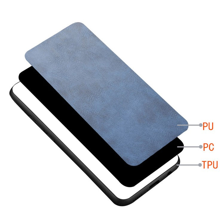 For Samsung Galaxy M14 5G Leather Coated TPU+PC Phone Case Cowhide Texture Anti-scratch Cover - Blue
