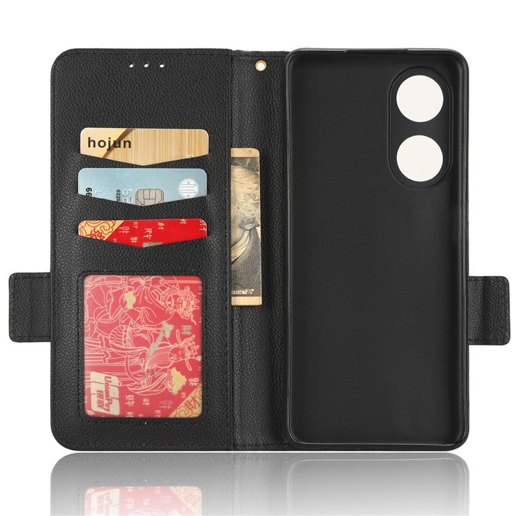 Phone Leather Case for Oppo A98 5G / F23 5G / A1 5G , Litchi Texture Wallet Stand Cell Phone Cover - Black