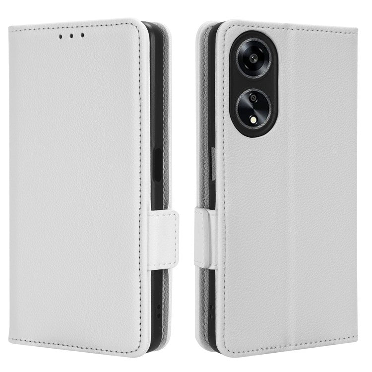 Phone Leather Case for Oppo A98 5G / F23 5G / A1 5G , Litchi Texture Wallet Stand Cell Phone Cover - White