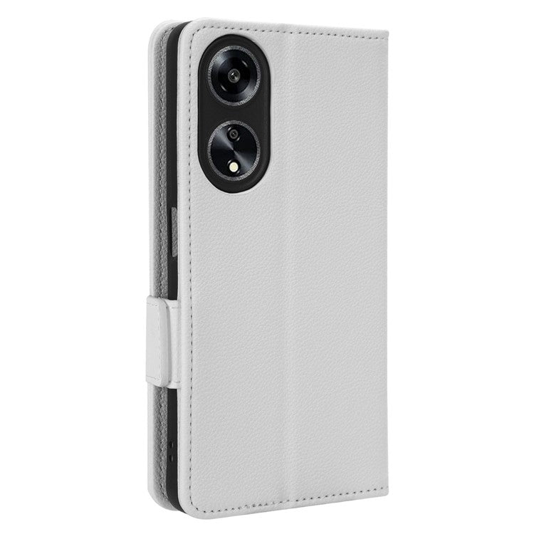 Phone Leather Case for Oppo A98 5G / F23 5G / A1 5G , Litchi Texture Wallet Stand Cell Phone Cover - White