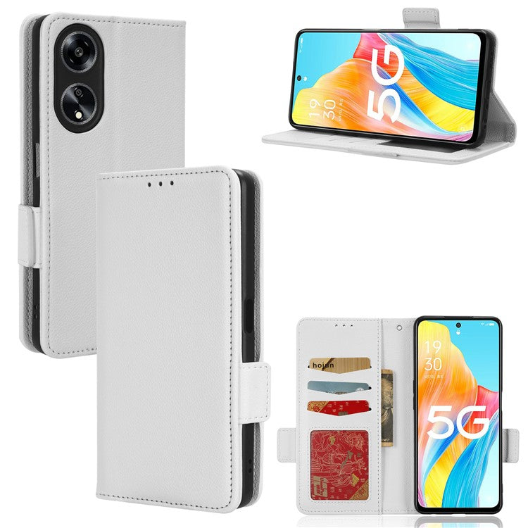 Phone Leather Case for Oppo A98 5G / F23 5G / A1 5G , Litchi Texture Wallet Stand Cell Phone Cover - White