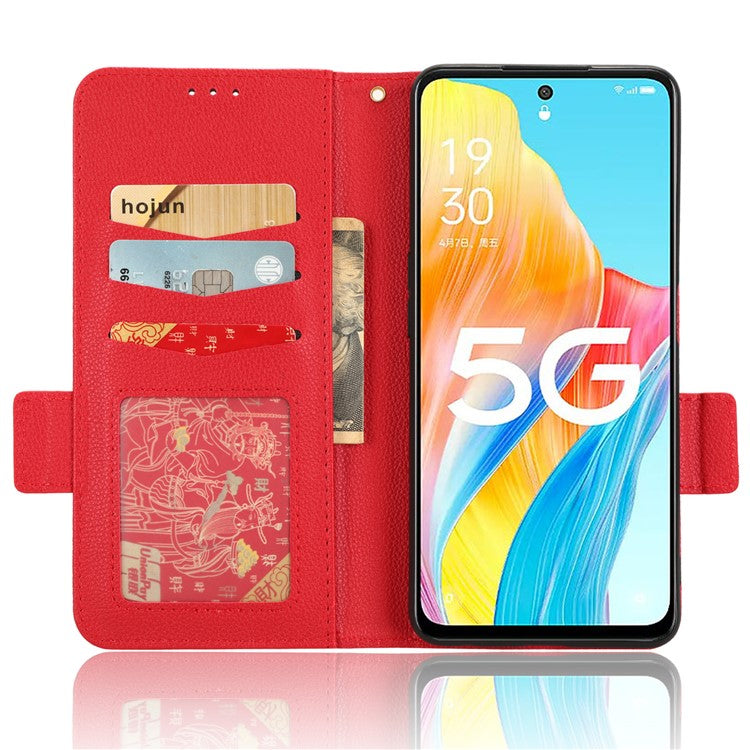 Phone Leather Case for Oppo A98 5G / F23 5G / A1 5G , Litchi Texture Wallet Stand Cell Phone Cover - Red