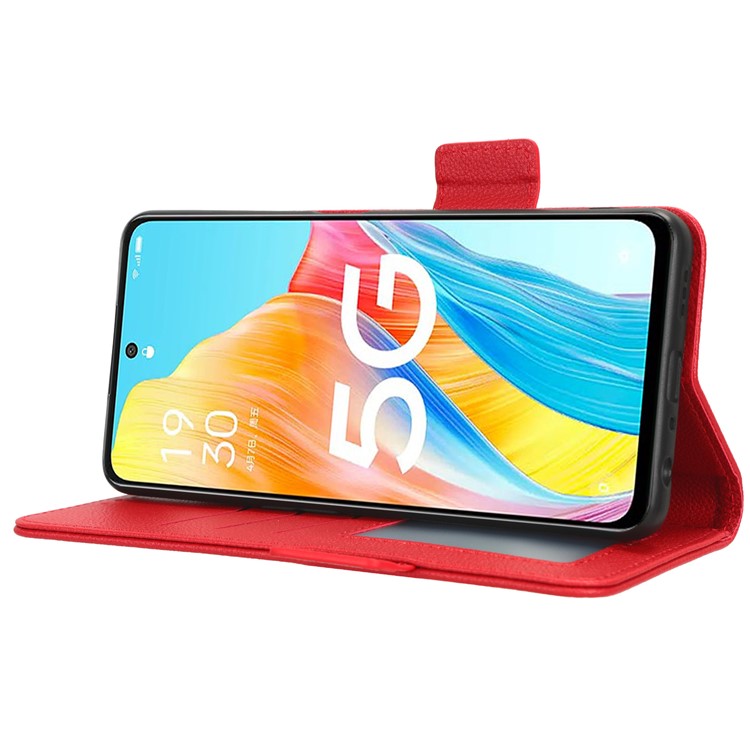 Phone Leather Case for Oppo A98 5G / F23 5G / A1 5G , Litchi Texture Wallet Stand Cell Phone Cover - Red