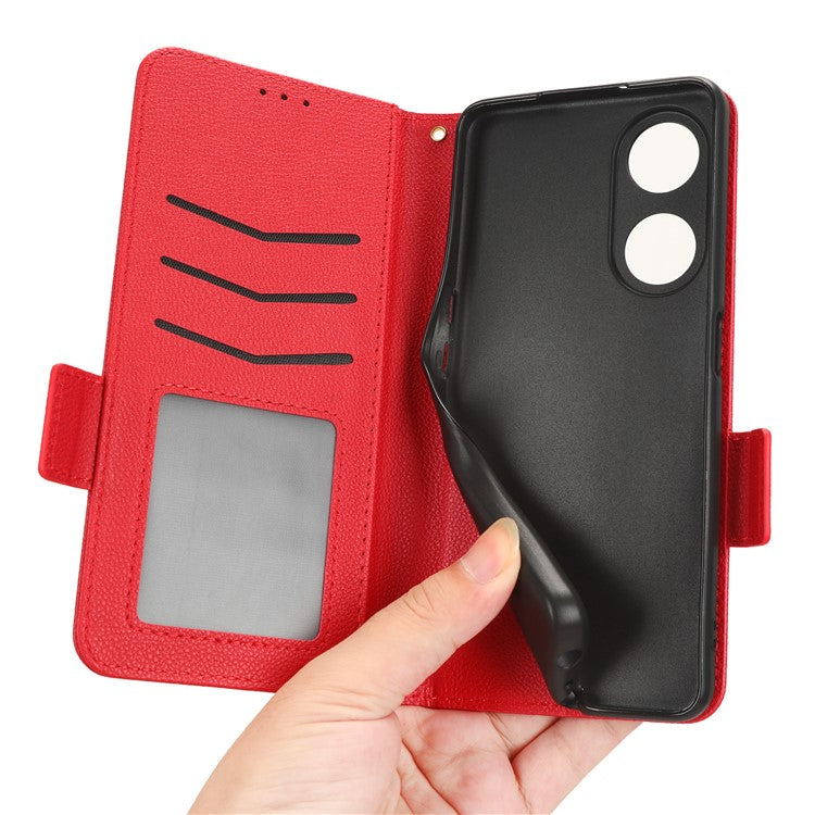 Phone Leather Case for Oppo A98 5G / F23 5G / A1 5G , Litchi Texture Wallet Stand Cell Phone Cover - Red