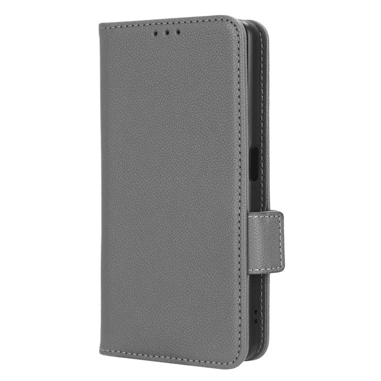 Phone Leather Case for Oppo A98 5G / F23 5G / A1 5G , Litchi Texture Wallet Stand Cell Phone Cover - Grey