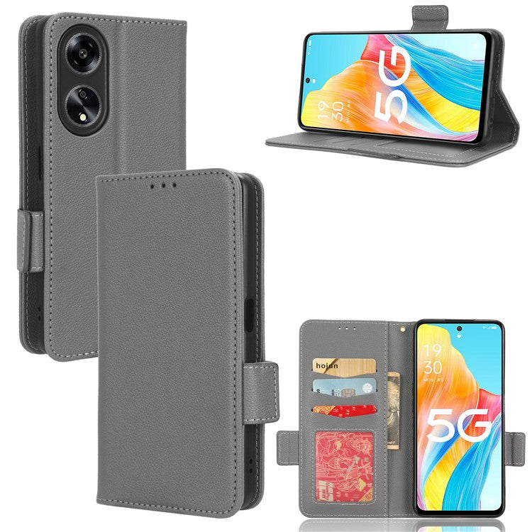 Phone Leather Case for Oppo A98 5G / F23 5G / A1 5G , Litchi Texture Wallet Stand Cell Phone Cover - Grey