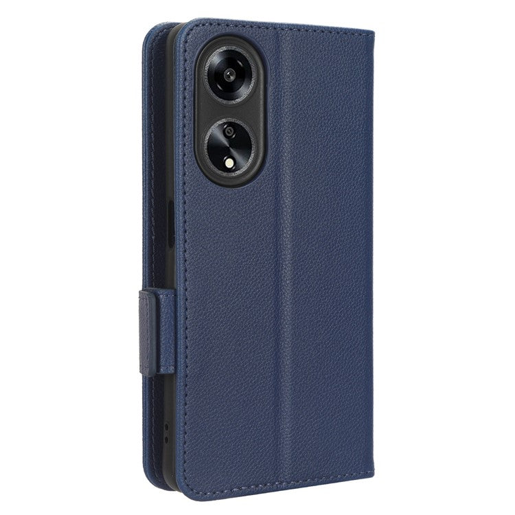 Phone Leather Case for Oppo A98 5G / F23 5G / A1 5G , Litchi Texture Wallet Stand Cell Phone Cover - Dark Blue