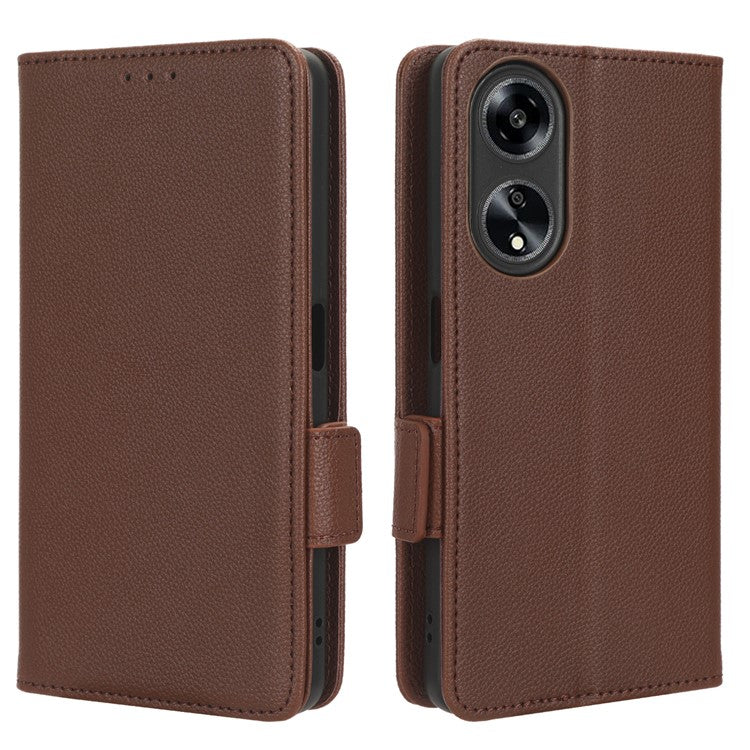Phone Leather Case for Oppo A98 5G / F23 5G / A1 5G , Litchi Texture Wallet Stand Cell Phone Cover - Brown