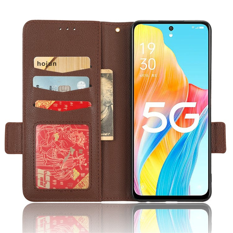 Phone Leather Case for Oppo A98 5G / F23 5G / A1 5G , Litchi Texture Wallet Stand Cell Phone Cover - Brown
