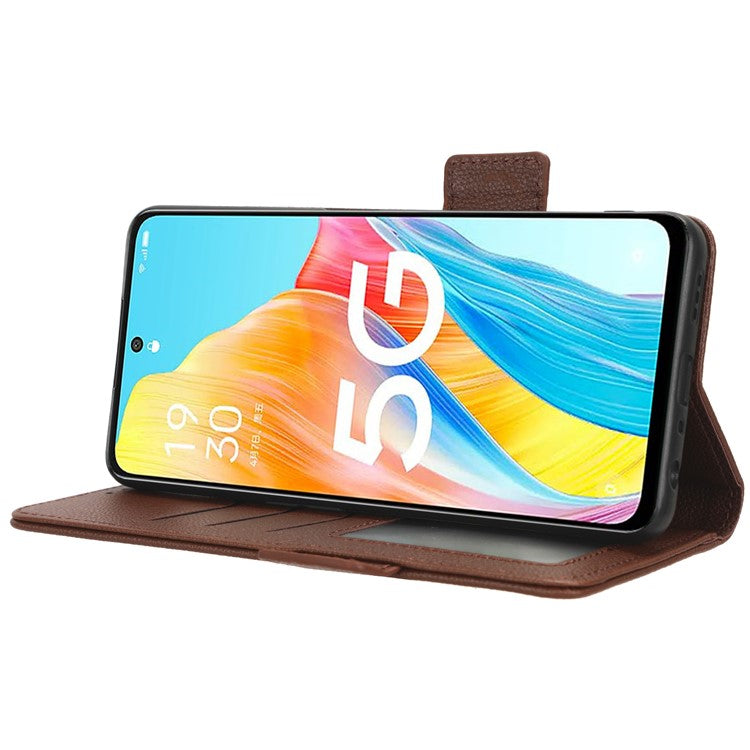 Phone Leather Case for Oppo A98 5G / F23 5G / A1 5G , Litchi Texture Wallet Stand Cell Phone Cover - Brown