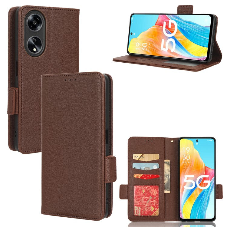 Phone Leather Case for Oppo A98 5G / F23 5G / A1 5G , Litchi Texture Wallet Stand Cell Phone Cover - Brown