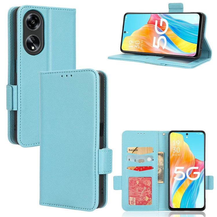 Phone Leather Case for Oppo A98 5G / F23 5G / A1 5G , Litchi Texture Wallet Stand Cell Phone Cover - Baby Blue