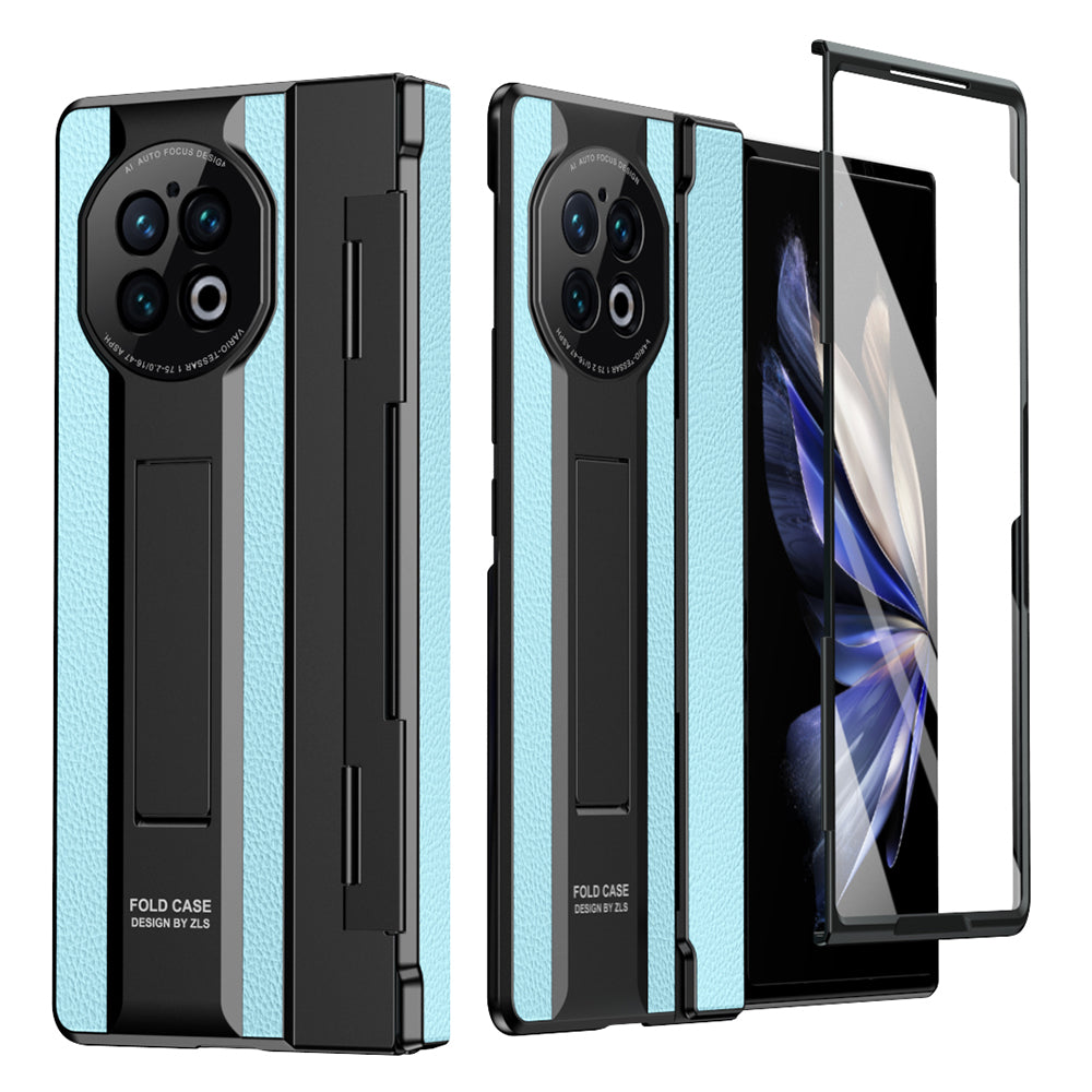 For vivo X Fold2 PU Leather+PC Phone Case All-Inclusive Cover with Tempered Glass Film - Blue