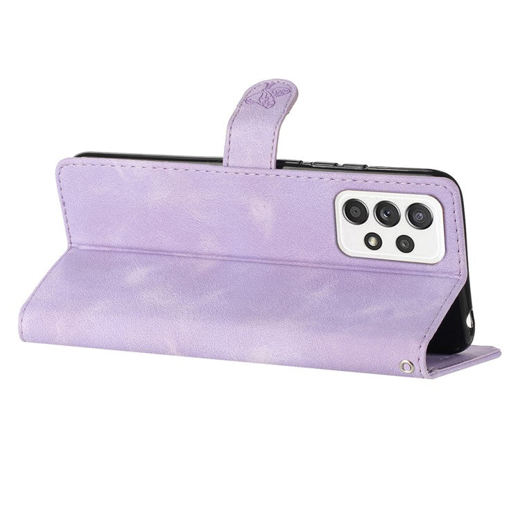 For Samsung Galaxy A53 5G Flower Imprint Anti-drop Phone Cover Leather Stand Case with Wallet - Purple