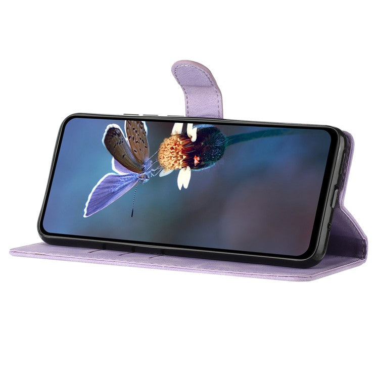 For Samsung Galaxy A53 5G Flower Imprint Anti-drop Phone Cover Leather Stand Case with Wallet - Purple