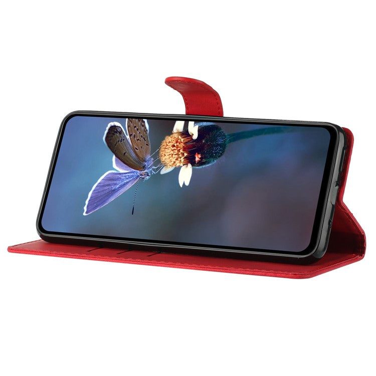 For Samsung Galaxy A32 4G (EU Version) Leather Phone Cover Flower Imprint Stand Case with Wallet - Red