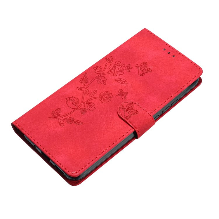 For Samsung Galaxy A32 4G (EU Version) Leather Phone Cover Flower Imprint Stand Case with Wallet - Red