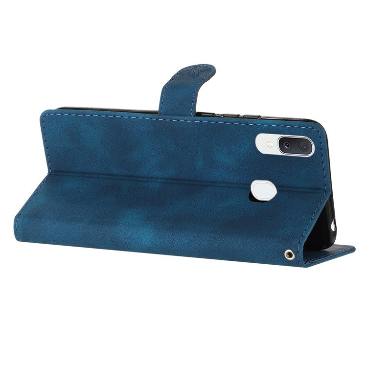Flower Imprint Wallet Phone Case for Samsung Galaxy A40 PU Leather Stand Shockproof Cover - Blue