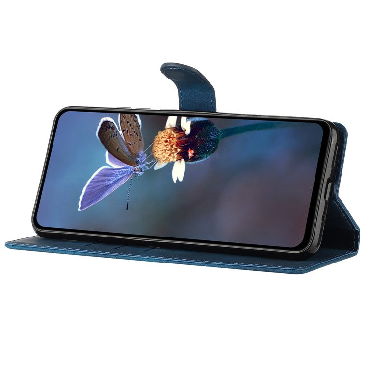 Flower Imprint Wallet Phone Case for Samsung Galaxy A40 PU Leather Stand Shockproof Cover - Blue