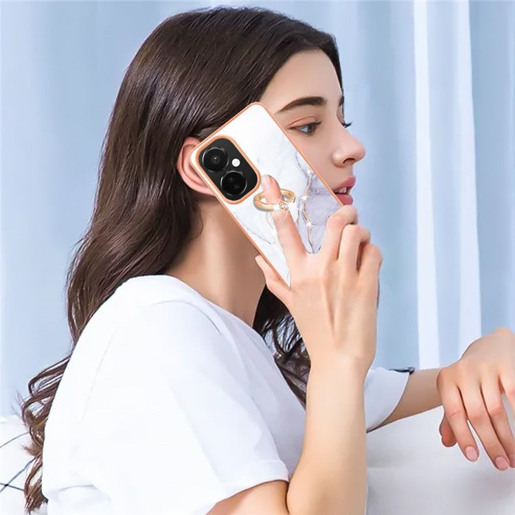 YB IMD Series-10 For OnePlus Nord CE3 5G / CE 3 Lite 5G / Nord N30 5G Kickstand Marble Pattern IMD Case TPU Phone Cover - White 006