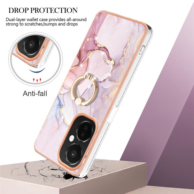 YB IMD Series-10 For OnePlus Nord CE3 5G / CE 3 Lite 5G / Nord N30 5G Kickstand Marble Pattern IMD Case TPU Phone Cover - Rose Gold 005