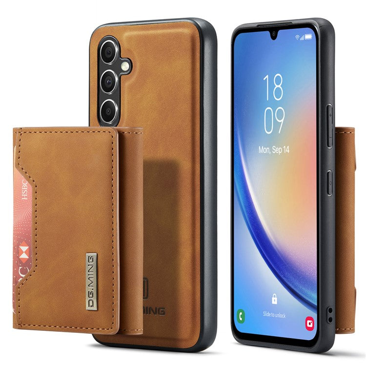 DG.MING M2 Series Detachable Wallet Cover for Samsung Galaxy A14 4G / 5G , PU Leather Coated PC+TPU Kickstand Phone Case - Brown