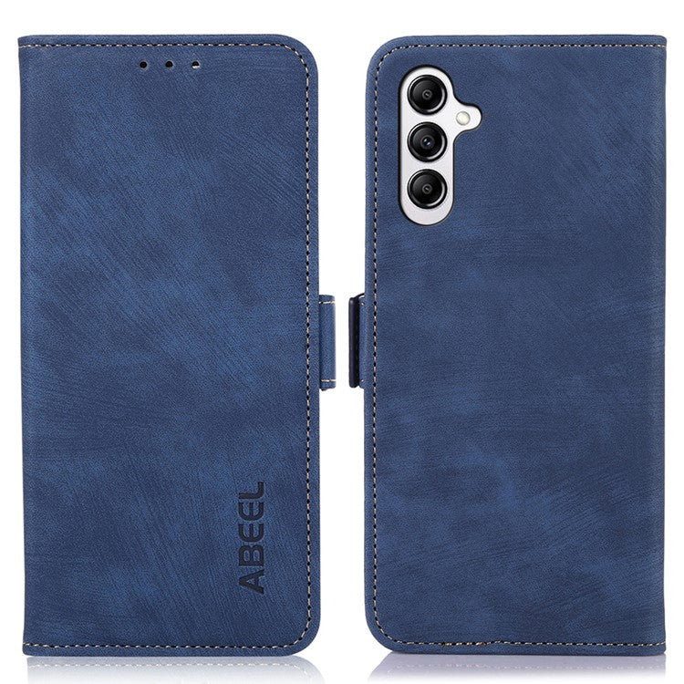 ABEEL For Samsung Galaxy M14 5G Anti-Fingerprint Wallet Cover Retro Texture PU Leather Phone Stand Case - Blue