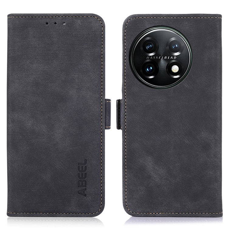 ABEEL For OnePlus 11 5G Anti-scratch PU Leather Case Stand Retro Phone Wallet Cover - Black