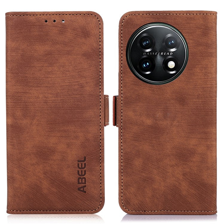 ABEEL For OnePlus 11 5G Anti-scratch PU Leather Case Stand Retro Phone Wallet Cover - Brown