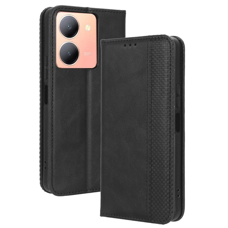 For vivo Y36 4G (Global) / Y36 5G (Global) / Y78 5G (China) / Y78m 5G / Y27 5G / Y27s 4G / Y77t 5G / Y78 5G Retro Stand Wallet Phone Case - Black