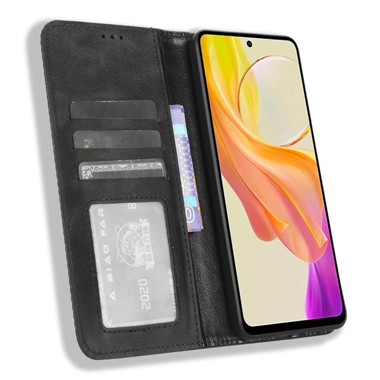 For vivo Y36 4G (Global) / Y36 5G (Global) / Y78 5G (China) / Y78m 5G / Y27 5G / Y27s 4G / Y77t 5G / Y78 5G Retro Stand Wallet Phone Case - Black