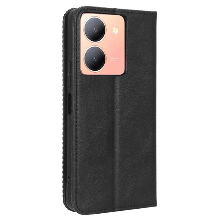 For vivo Y36 4G (Global) / Y36 5G (Global) / Y78 5G (China) / Y78m 5G / Y27 5G / Y27s 4G / Y77t 5G / Y78 5G Retro Stand Wallet Phone Case - Black