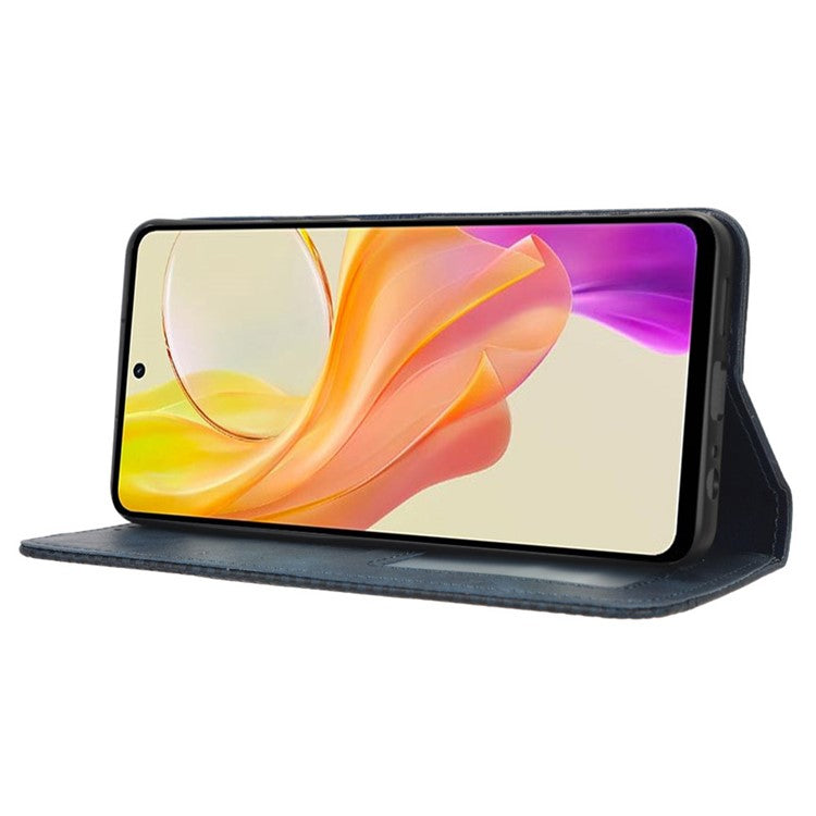 For vivo Y36 4G (Global) / Y36 5G (Global) / Y78 5G (China) / Y78m 5G / Y27 5G / Y27s 4G / Y77t 5G / Y78 5G Retro Stand Wallet Phone Case - Blue