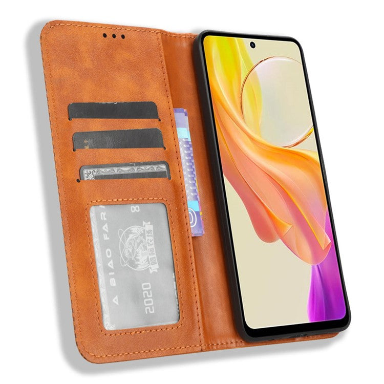 For vivo Y36 4G (Global) / Y36 5G (Global) / Y78 5G (China) / Y78m 5G / Y27 5G / Y27s 4G / Y77t 5G / Y78 5G Retro Stand Wallet Phone Case - Brown