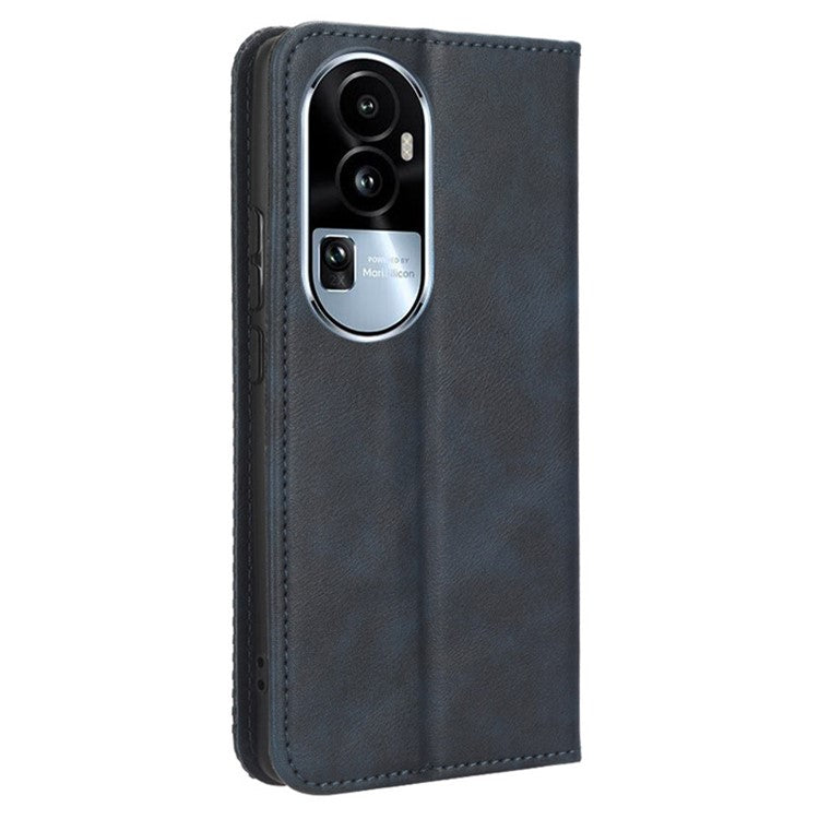 Stand Wallet for Oppo Reno10 Pro+ 5G Anti-fall Retro Mobile Phone Cover PU Leather Magnetic Case - Blue