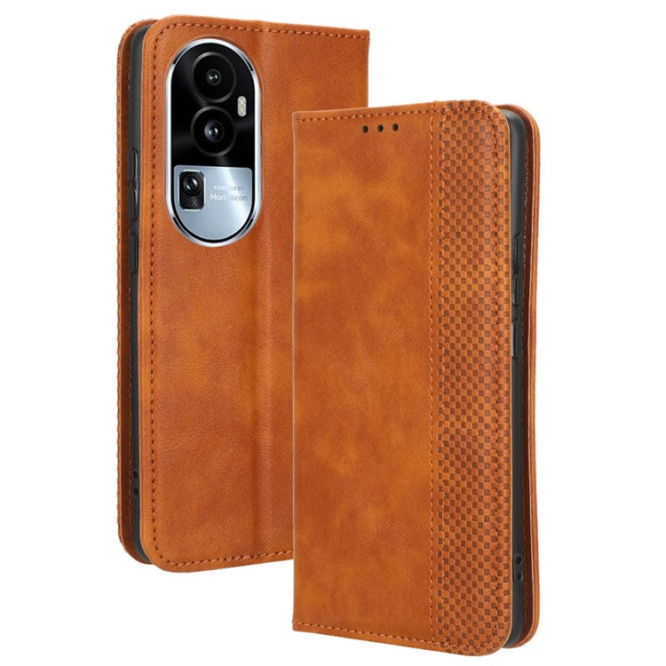 Stand Wallet for Oppo Reno10 Pro+ 5G Anti-fall Retro Mobile Phone Cover PU Leather Magnetic Case - Brown