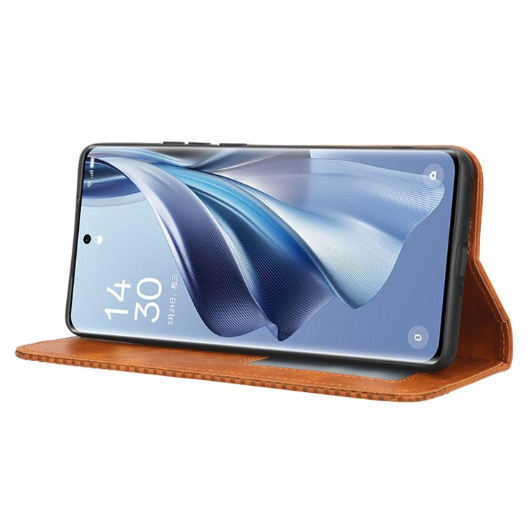 Stand Wallet for Oppo Reno10 Pro+ 5G Anti-fall Retro Mobile Phone Cover PU Leather Magnetic Case - Brown