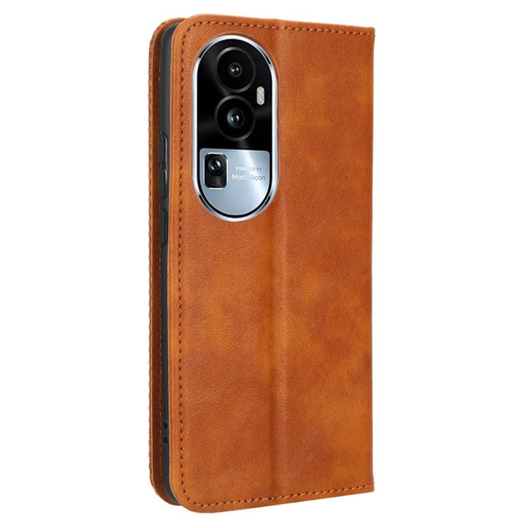 Stand Wallet for Oppo Reno10 Pro+ 5G Anti-fall Retro Mobile Phone Cover PU Leather Magnetic Case - Brown