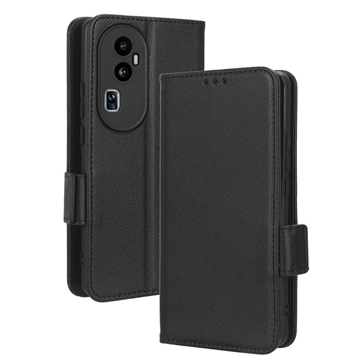Leather Case for Oppo Reno10 Pro+ 5G , Wallet Stand Anti-fall Litchi Texture Cell Phone Cover - Black