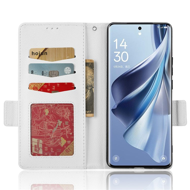 Leather Case for Oppo Reno10 Pro+ 5G , Wallet Stand Anti-fall Litchi Texture Cell Phone Cover - White