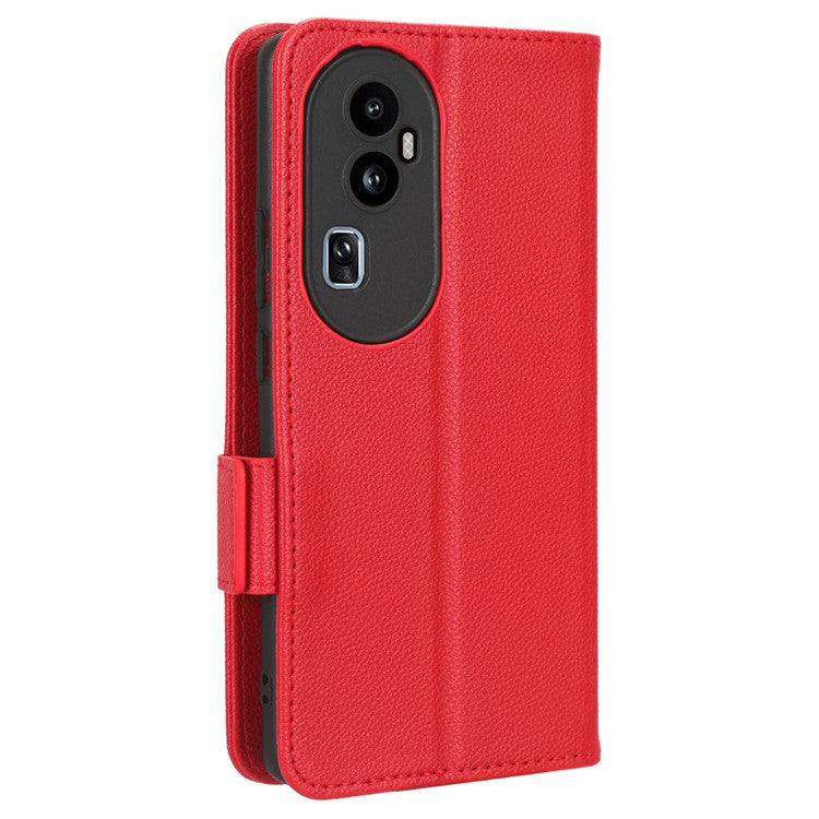 Leather Case for Oppo Reno10 Pro+ 5G , Wallet Stand Anti-fall Litchi Texture Cell Phone Cover - Red