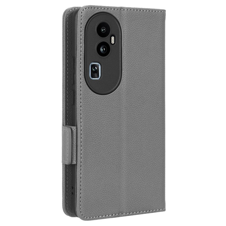 Leather Case for Oppo Reno10 Pro+ 5G , Wallet Stand Anti-fall Litchi Texture Cell Phone Cover - Grey