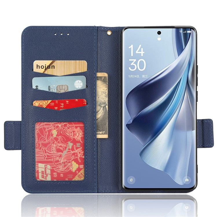 Leather Case for Oppo Reno10 Pro+ 5G , Wallet Stand Anti-fall Litchi Texture Cell Phone Cover - Dark Blue