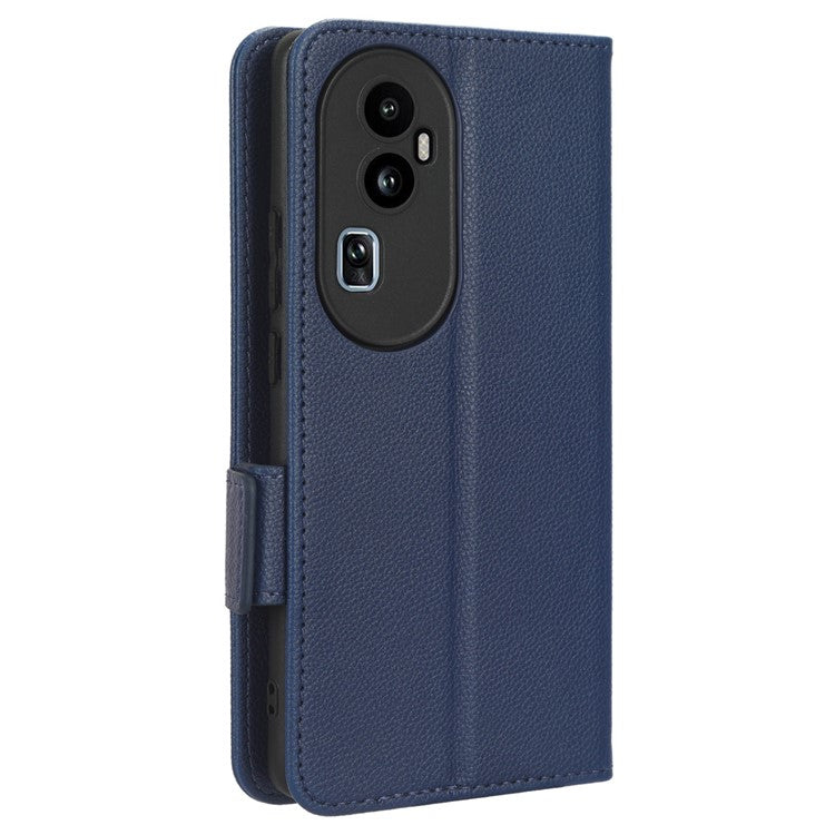 Leather Case for Oppo Reno10 Pro+ 5G , Wallet Stand Anti-fall Litchi Texture Cell Phone Cover - Dark Blue