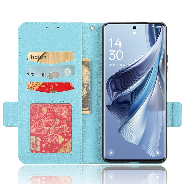 Leather Case for Oppo Reno10 Pro+ 5G , Wallet Stand Anti-fall Litchi Texture Cell Phone Cover - Baby Blue