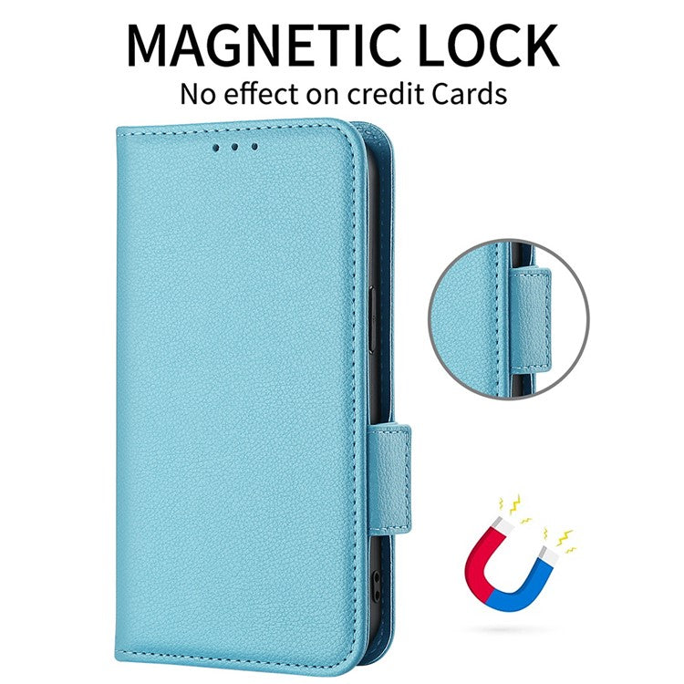 Leather Case for Oppo Reno10 Pro+ 5G , Wallet Stand Anti-fall Litchi Texture Cell Phone Cover - Baby Blue